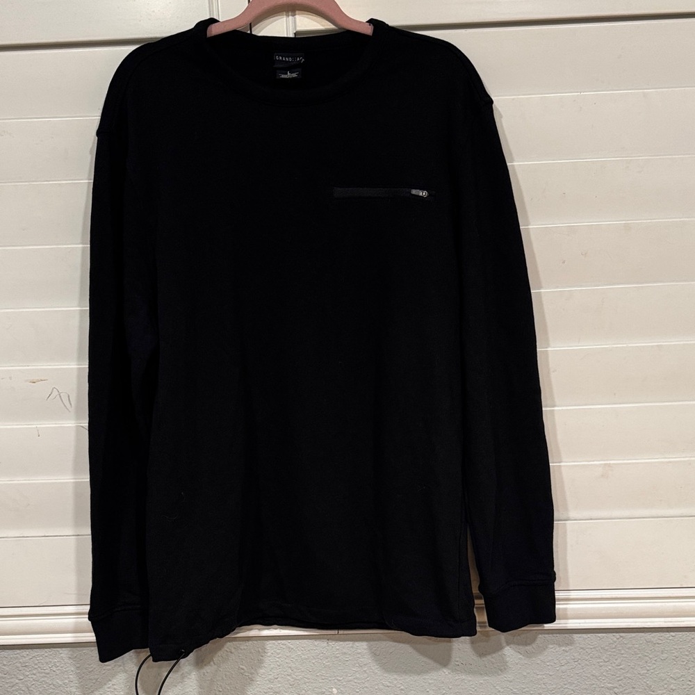 Men's Black Long Sleeve Tee with Zipper Pocket